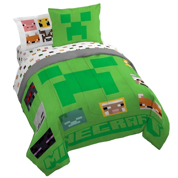 Sunny Side Up Minecraft Creeper 7 Piece Full Size Bed Set with Sham