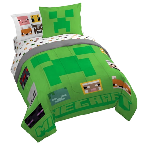Sunny Side Up Minecraft Creeper 7 Piece Full Size Bed Set with Sham