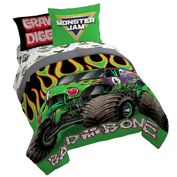 Sunny Side Up Monster Jam Grave Digger 5 Piece Full Size Bed Set