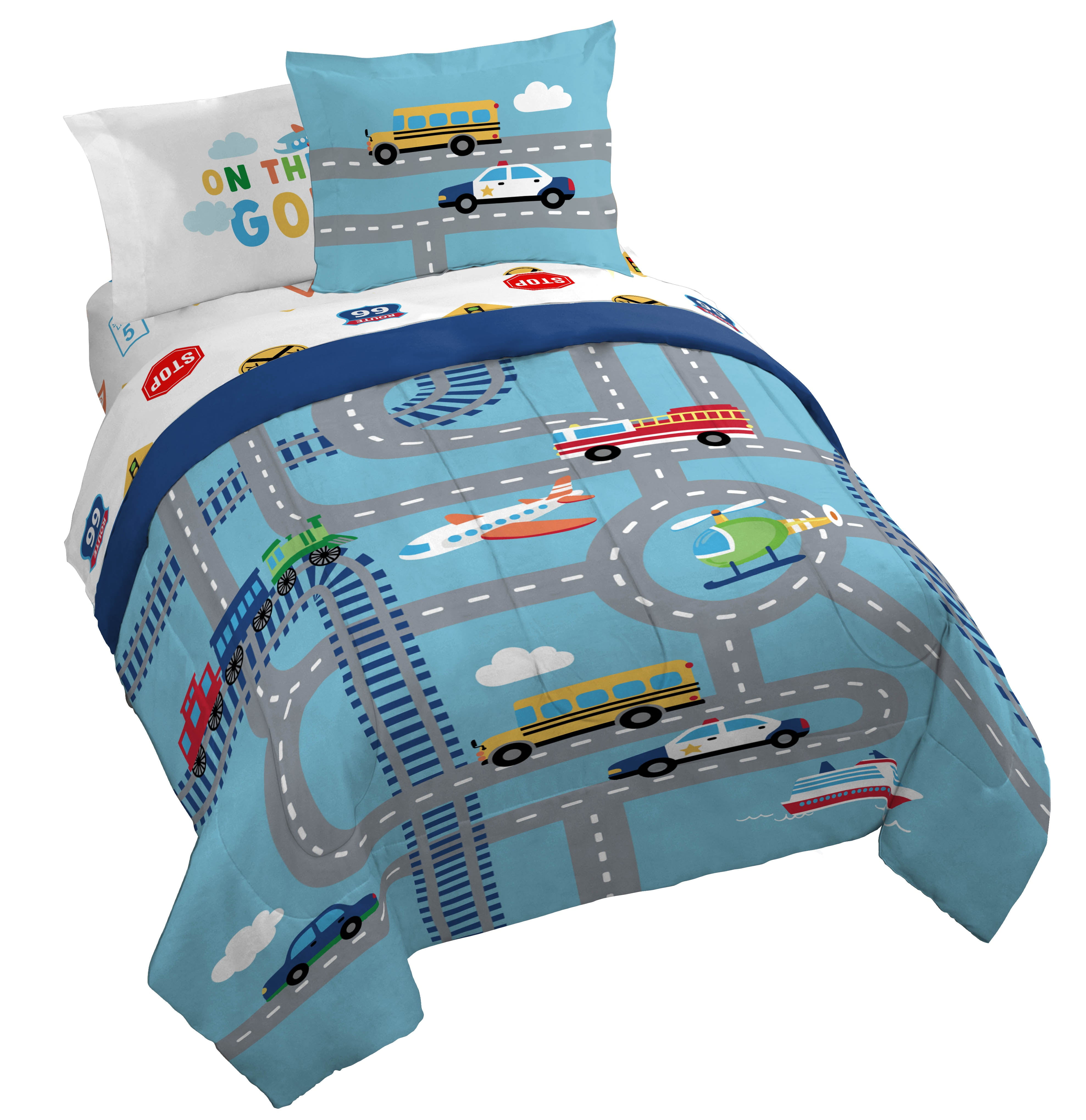 On The Go Toddler Bed Set with Vehicle Print