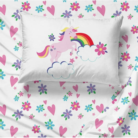 Sunny Side Up Rainbow Unicorns 3 Piece Toddler Size Sheet Set