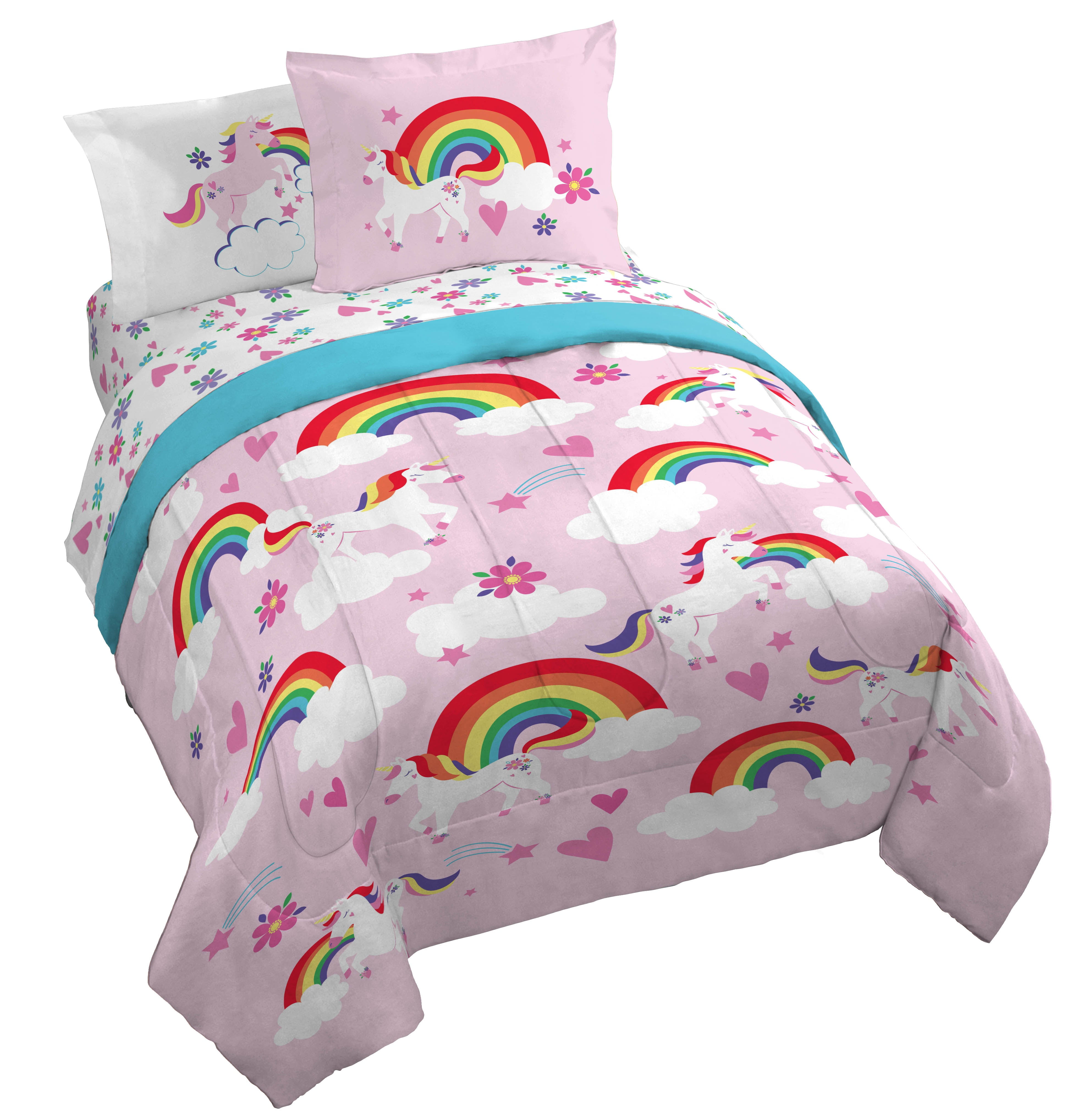 Sunny Side Up Rainbow Unicorns 4 Piece Twin Size Bed Set