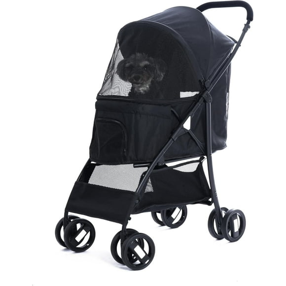 Sunny Sonny Foldable Jogger Pet Stroller with Weather Cover Storage Basket Pet Travel Carrier for S/M Dogs Cats up to 50lbs (Black)