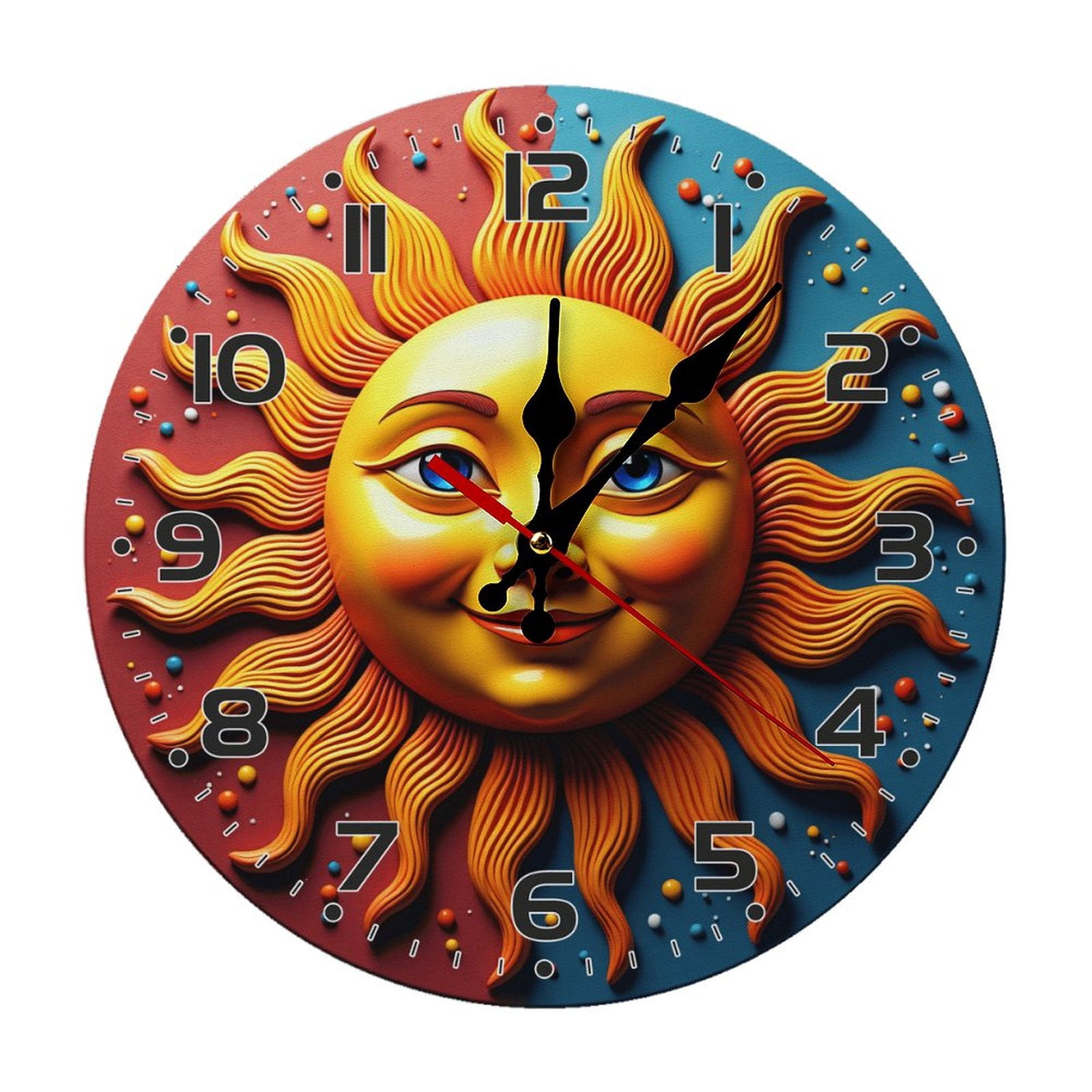 Sunny Sun Face Wall Clock 10 Inch Silent Non Ticking Round Clock ...