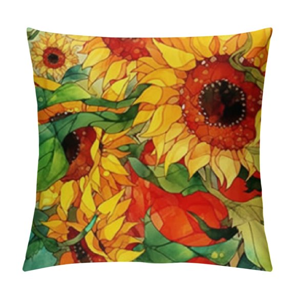 Sunny Sunflowers Fall Pillow Covers Flower Outdoor Square Indoor Decorative Throw Pillows