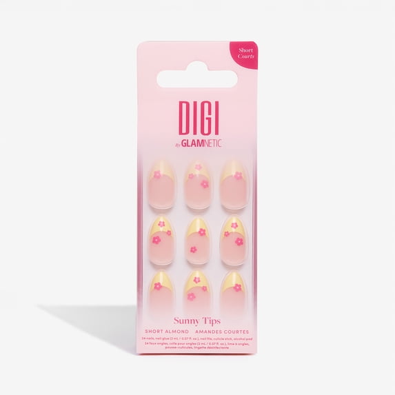 DIGI by Glamnetic Short Almond Artificial Press-on Nails, Sunny Tips, 24 Pieces