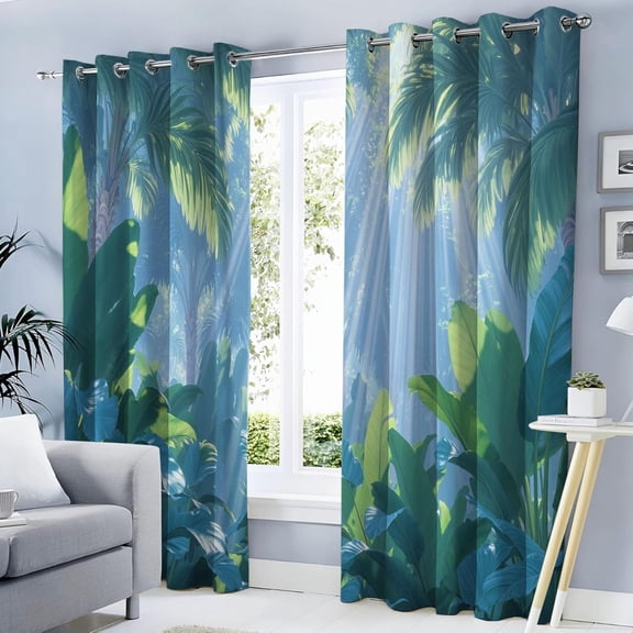 Sunny Tropical Rainforest Blackout Curtains For Bedroom Living Room Blue-Green Natural Plants Patterned Room Darkening Thermal Grommet Window Treatments Drapes-38"W x 45"L (Pack of 2)