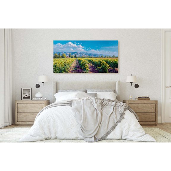 Sunny Vineyard Wine Country Mountain View Portrait Decor Unframed Paper Print