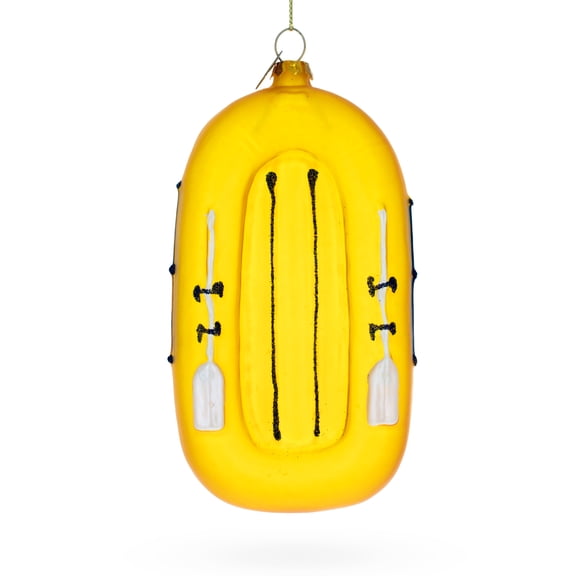 Yellow Rubber Boat Glass Christmas Ornament