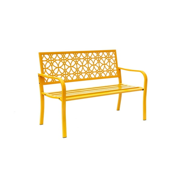 Hi-Line Gifts Steel Outdoor Garden Bench - 50" - Yellow