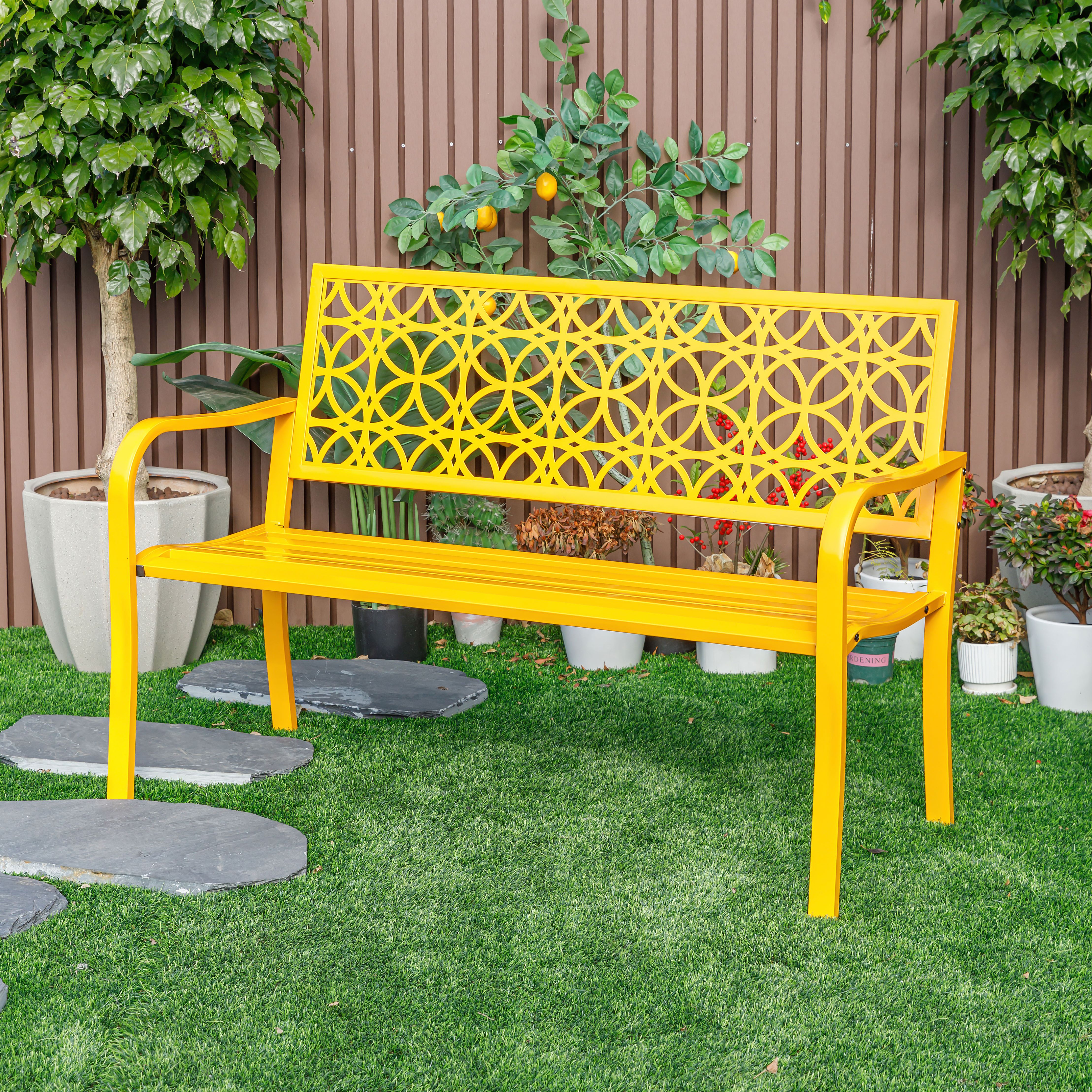 Hi-Line Gifts Steel Outdoor Garden Bench - 50" - Yellow