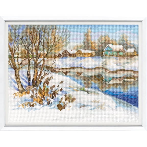 Wizardi Counted Cross Stitch Kit Sunny Day M878  Bright Vibrant Landscape, 14ct White Zweigart Aida DMC 46 Colors Floss, Needle, Chart, 11.81x8.86 Horizontal Kit for Beginner RTO