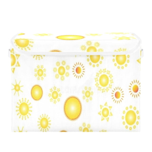 Sunny yellow sun pattern design Storage Bins with lid, Decorative Boxes for Shelves, Closet Organizer Basket with Handles, Large,