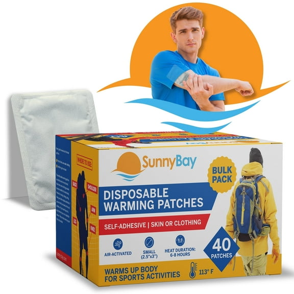 SunnyBay Adhesive Disposable Warming Patches for Back, Neck, Hand, Body, Natural Heat, Ideal for Outdoor Activities: Skiing, Hiking, Hunting, On-The-Go Heat, 2.5x3 Inches, 40 Count