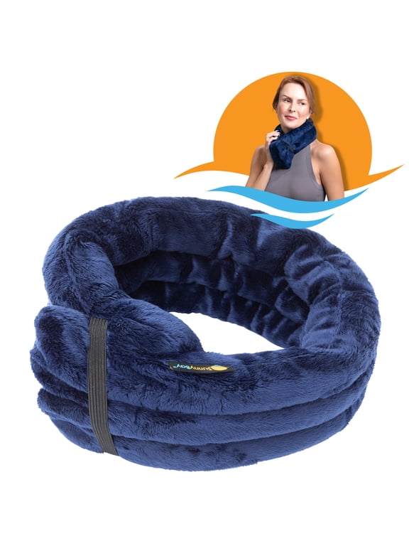 Weighted Microwave Heating Pad, 26x6 Inches, Moist Hot/Cold Neck and Shoulder Wrap with Plush Cover, Blue
