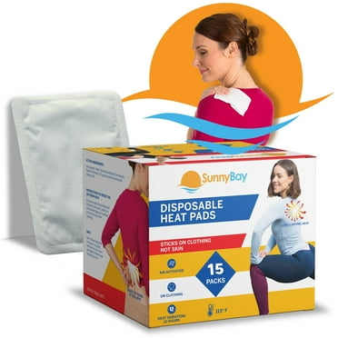 SunnyBay 5"x3.5" Adhesive Pain Relief Patches for Neck, Knee, and Upper or Lower Back Pain, Air-Activated Heat Pads for Menstrual Cramps, Stiffness, Sprains, and More, Stick to Clothing, 15 Count