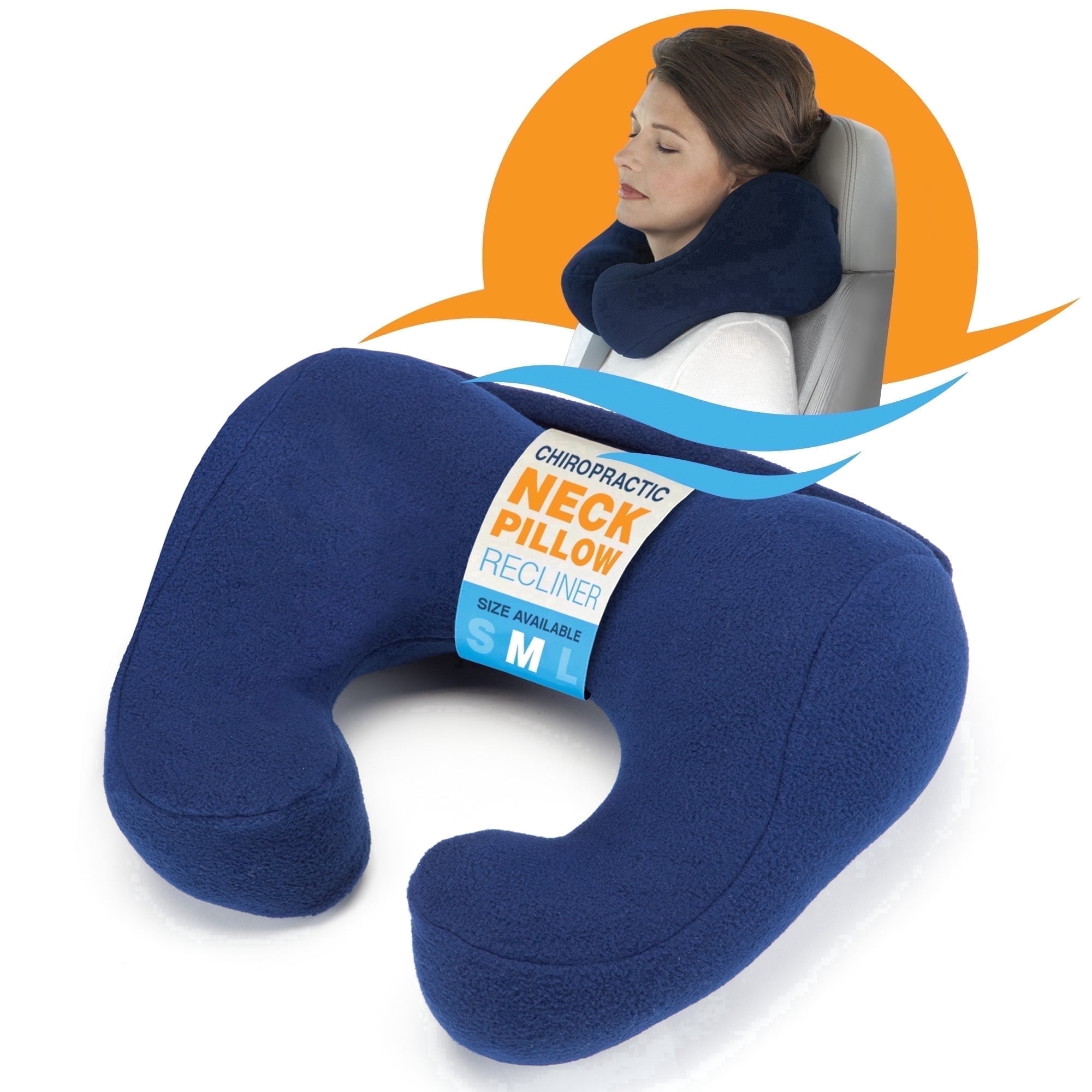 SunnyBay Ergonomic Travel Neck Pillow, Cervical Neck Support, Navy Blue, Medium