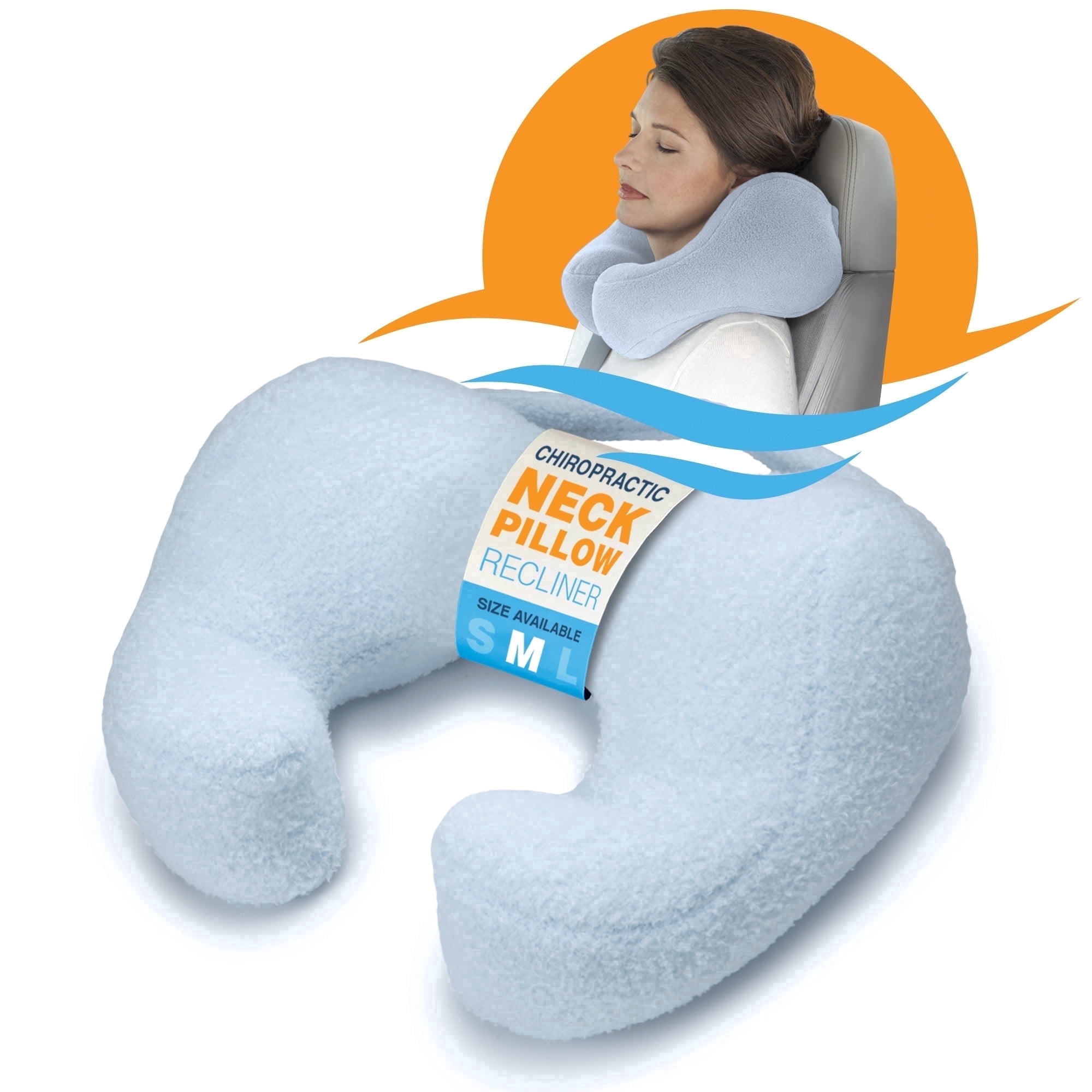 SunnyBay Ergonomic Travel Neck Pillow, Cervical Neck Support, Light Blue, Medium