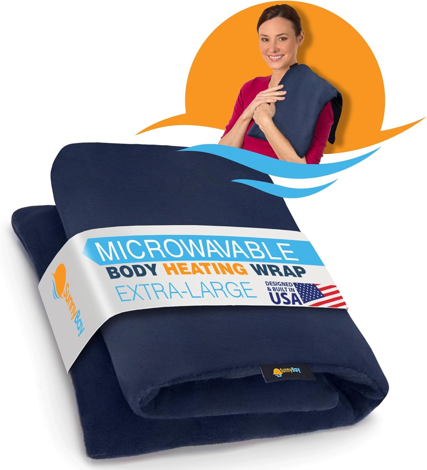 SunnyBay Extra Large Microwave Heating Pad 10x24 Inches - Moist Heating Pad for Pain Relief - Wheat Filling and Washable Fleece Cover, Blue