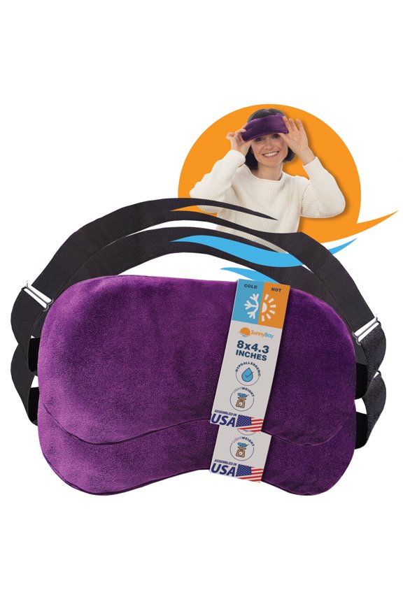 Microwavable Heated Eye Mask for Dry Eyes, Moist Cold and Warm Compress with Elastic Strap and Unscented Hydra Bead Filling, Washable Soft Plush Material, 8 x 4.3 Inches, Pack of 2