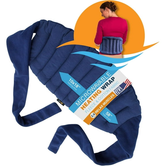 SunnyBay Microwave Heating Pad 10x18 Inches Large Heating Area with Fastening Straps 58 Inches, Microwavable Moist Hot or Cool Bean Bag Wrap for Neck, Shoulder, Knee, or Back Pain, 2.8 Lbs, Navy Blue