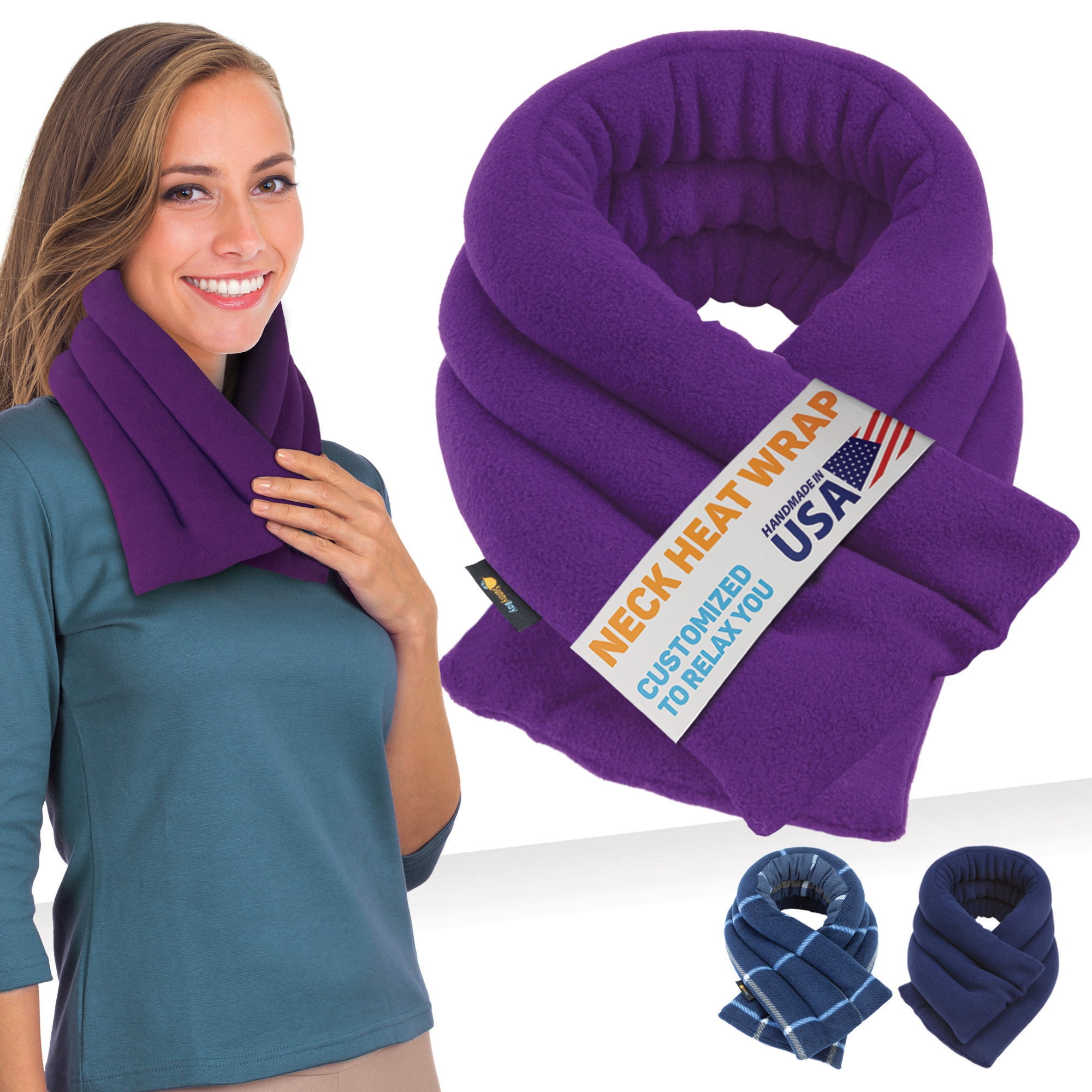 SunnyBay Microwave Heating Pad, Microwavable Heated Neck and Shoulder Wrap for Moist Hot or Cold Therapy, Lightly Weighted with Moldable Flaxseed, Cotton and Fleece Surface, 26x6 Inches, Purple