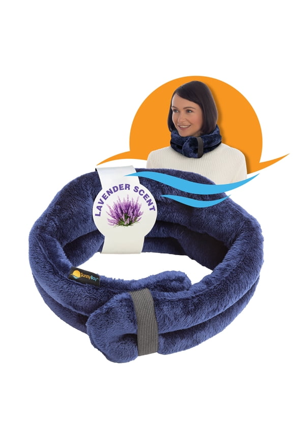 Microwave Heating Pad, Microwavable Heated Neck and Shoulder Wrap with Wide Neck Coverage, Hands-Free Moist Aromatherapy Hot or Cold Pack with Lavender, 26x7 Inches, Navy Blue