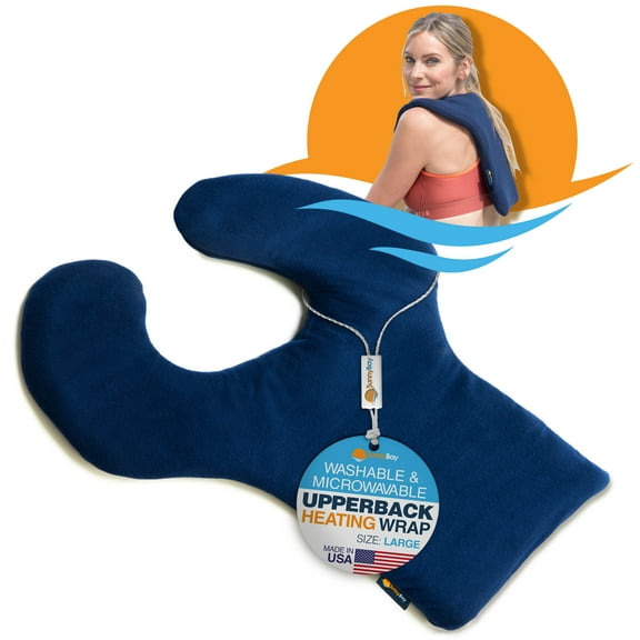 SunnyBay Shoulder and Upper Back Heating Pad, Microwavable Cold or Heated Neck and Shoulder Wrap, Weighted Moist Pain Relief Pack with Washable Cover and Flaxseed Filling, Large, Navy Blue