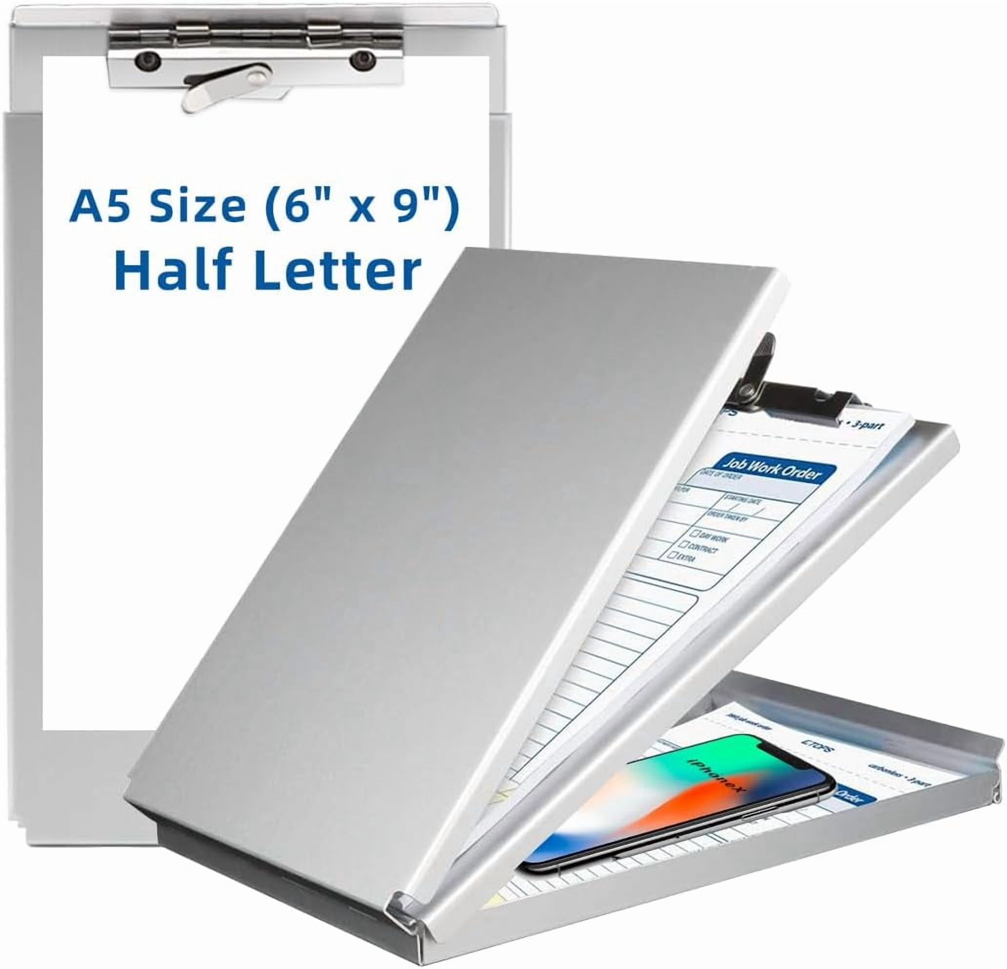 SunnyClip A5 Metal Clipboard with Privacy Cover - Recycled Aluminum Memo Board with Storage for Truckers, Nurses, Students (Memo Size)