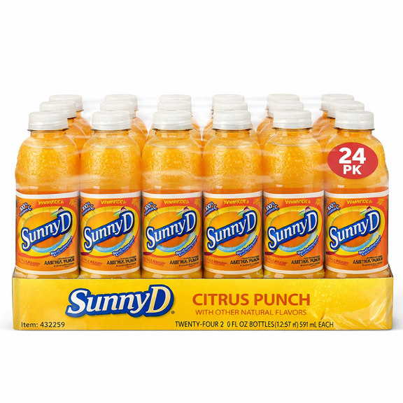 SunnyD Citrus Punch Juice Drink 24 Pack 20 oz Bottles Vitamin C Beverage