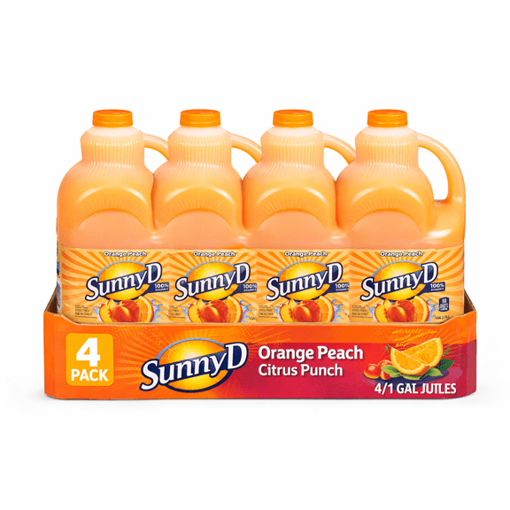 SunnyD Orange Fused Peach Citrus Punch Drink 1 Gallon Bottles 4 Pack Fruit Citrus Beverage