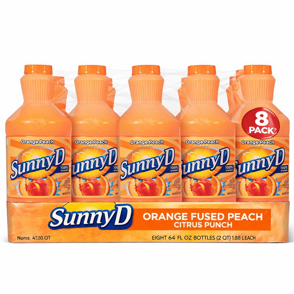 SunnyD Orange Peach Citrus Punch Juice Drink 8 Pack 64 oz Bottles Vitamin C Beverage