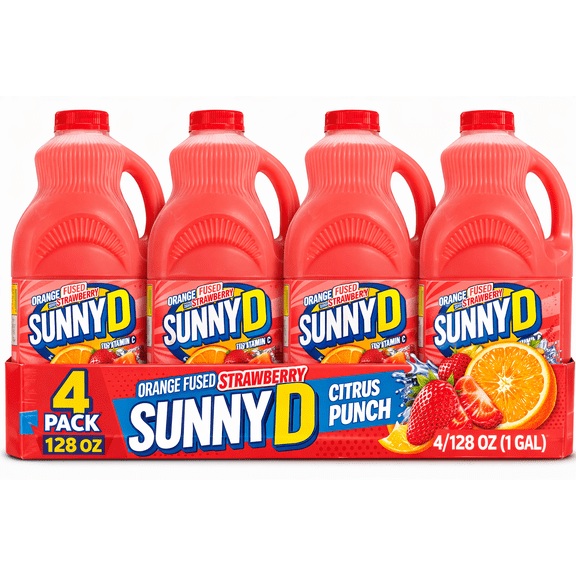 SunnyD Orange Strawberry Citrus Punch Drink, 1 Gallon Bottles, 4 Pack