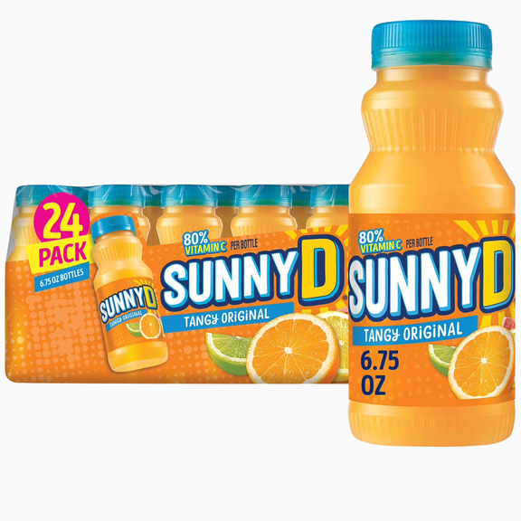 SunnyD Tangy Original Orange Flavored Citrus Punch, 6.75 fl oz, 24 Pack