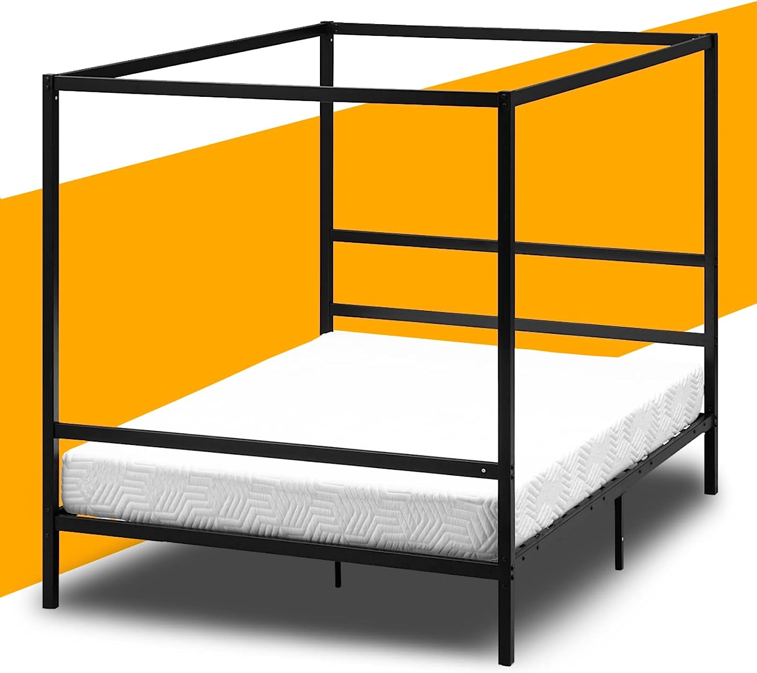 SunnyEQ King Canopy Bed, Heavy Duty Bed Frame King Size Platform Bed