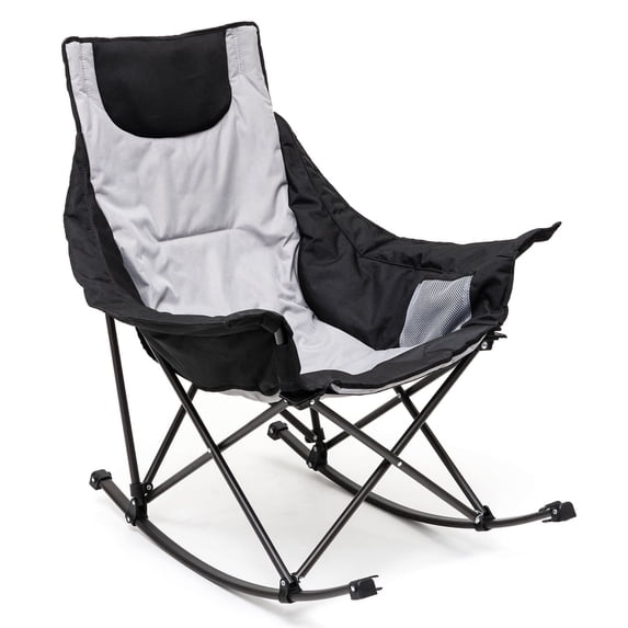 Sunnyfeel Heavy Duty Oversized Rocking Camping Chair, Foldable Portable Lawn Rocker with Side Pocket & Carry Bag for Outdoor, Picnic, Patio & Backyard, Gray