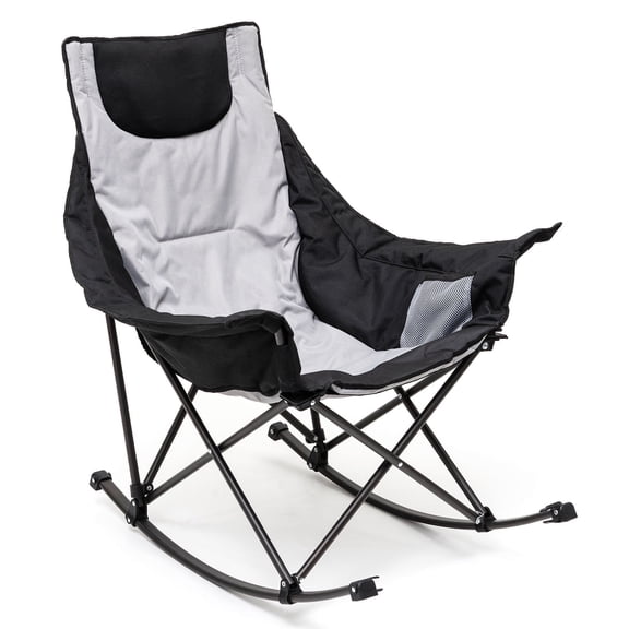 Sunnyfeel Heavy Duty Oversized Rocking Camping Chair, Foldable Portable Lawn Rocker with Side Pocket & Carry Bag for Outdoor, Picnic, Patio & Backyard, Gray