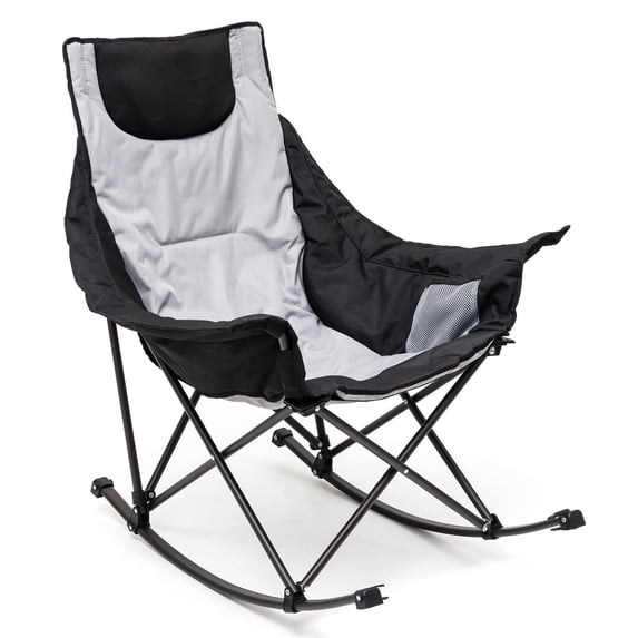 Sunnyfeel Outdoor Padded Cushioned Steel Camping Rocking Chair, Luxury Recliner, Oversized Folding Rocker (Gray)