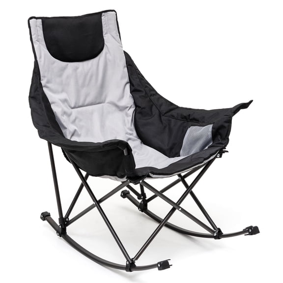 Sunnyfeel Outdoor Padded Cushioned Steel Camping Rocking Chair, Luxury Recliner, Oversized Folding Rocker (Gray)