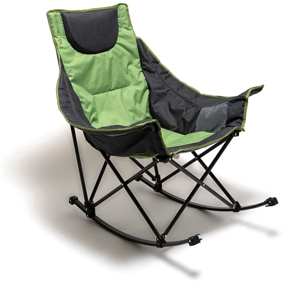 Sunnyfeel Heavy Duty Oversized Rocking Camping Chair, Foldable Portable Lawn Rocker with Side Pocket & Carry Bag for Outdoor, Picnic, Patio & Backyard, Green