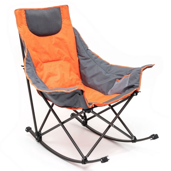 Sunnyfeel Heavy Duty Oversized Rocking Camping Chair, Foldable Portable Lawn Rocker with Side Pocket & Carry Bag for Outdoor, Picnic, Patio & Backyard, Orange