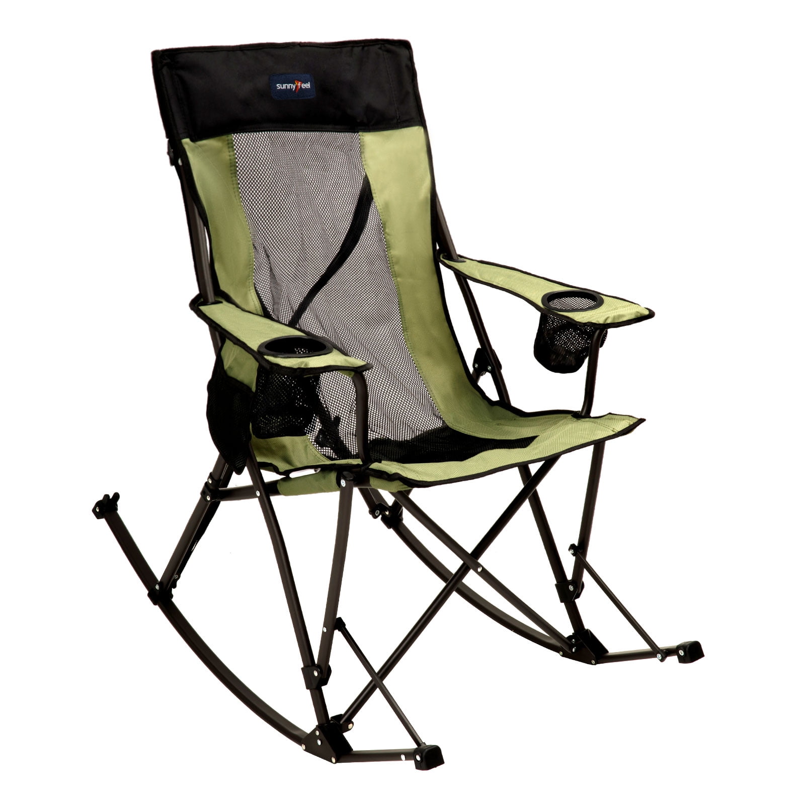 SunnyFeel Camping Rocking Chair for Adults Oversized Folding Rocker Lawn Chair with Mesh Back Green