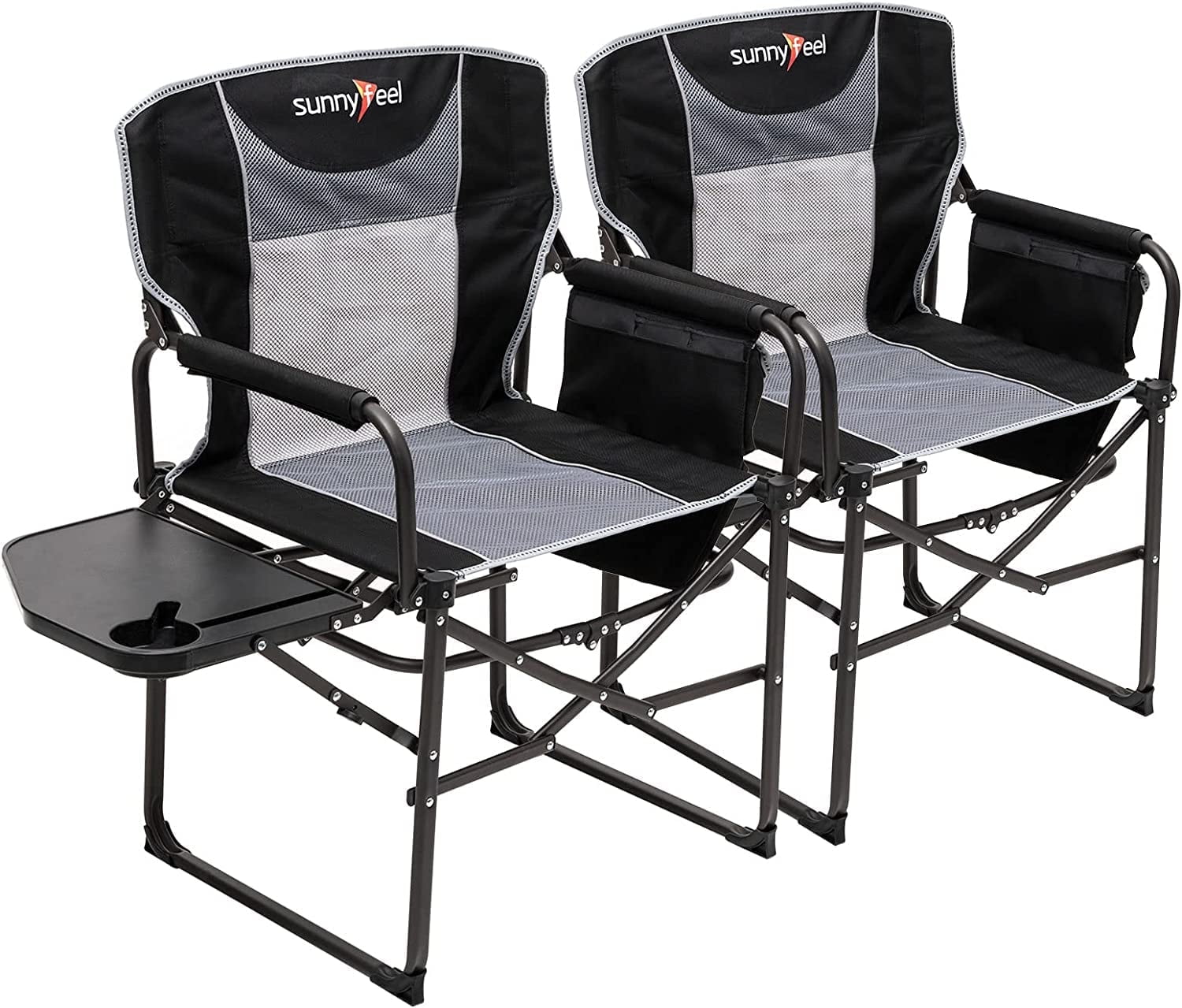 SunnyFeel Compact Camping Director Chair, Portable Folding Chairs with Side Table, 2 Pack Black