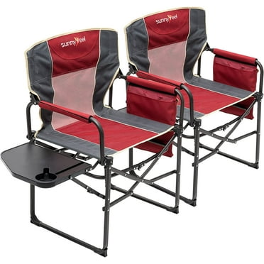 SunnyFeel Compact Camping Director Chair, Portable Folding Chairs with Side Table, Carry Bag (2 Pack Red)
