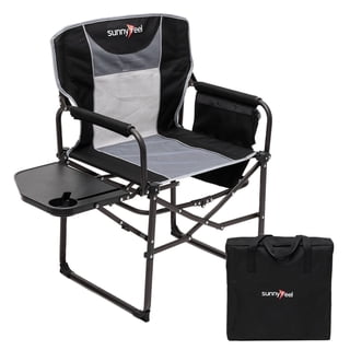 Sunnyfeel Camping Director Chair with Side Table, 300LBS Heavy Duty Foldable Lawn Beach Fishing Chair with Storage Bag, Black