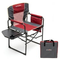 SunnyFeel Compact Camping Director Chair, Portable Folding Chairs with Side Table, Carry Bag (Red)