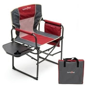 Sunnyfeel Portable Camping Director Chair, Folding Lawn Chair with Side Table, Carry Bag (Red)
