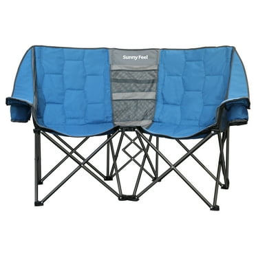 SunnyFeel Double Camping Chair Folding Loveseat Oversized for 2 Person (Blue)