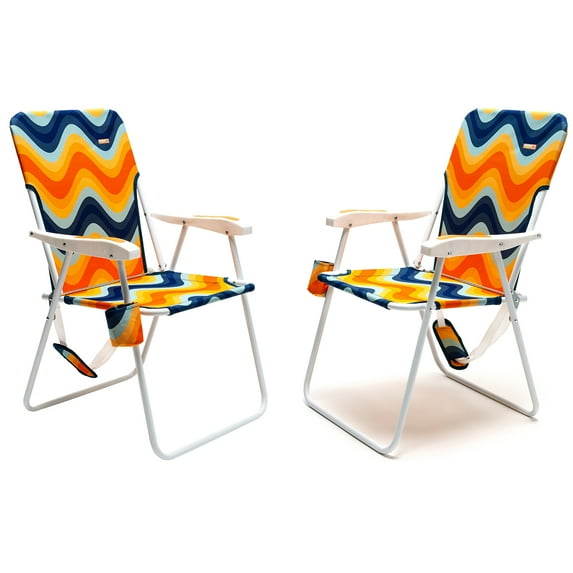 SunnyFeel Folding Beach Chair Portable Lawn Chair for Adults Foldable for Outdoor Camping Picnic Concert Sports (2 Pack Orange Wave)