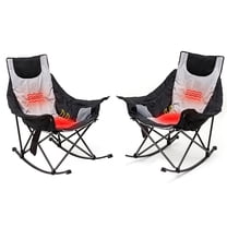 SunnyFeel Heated Camping Rocking Chair for Adults, Oversized Padded Recliner Folding Camping Chairs Patio Rocker (2 Pack Gray)